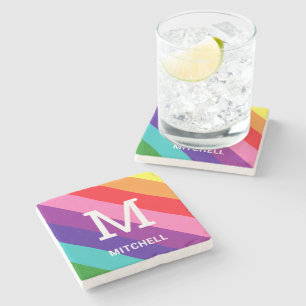 Felle Regenboog Monogram Familienaam Trots Stenen Onderzetter