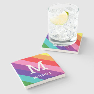 Felle Regenboog Monogram Familienaam Trots Stenen Onderzetter