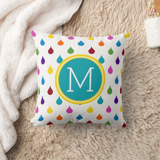 Felle Regenboog Regendruppels Monogram Kussen (Deken)