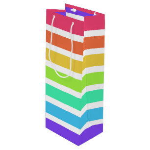 Felle regenboogstrepen wijn cadeautas