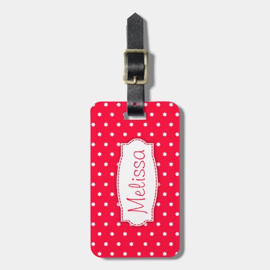 Felle rode bloem stippen genaamd bagage label (Voorkant verticaal)