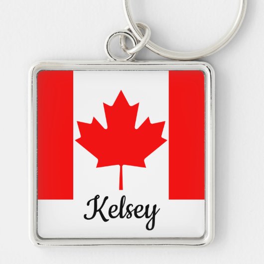Felle rode esdoornblad Canada vlag aangepaste naam Sleutelhanger (Voorkant)