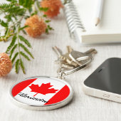 Felle rode esdoornblad Canada Vlag Naam Sleutelhanger (Zijkant)