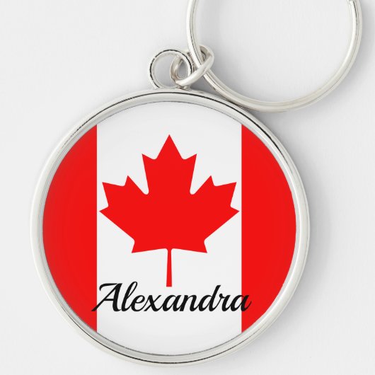 Felle rode esdoornblad Canada Vlag Naam Sleutelhanger (Voorkant)