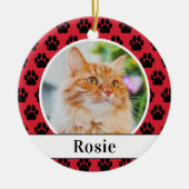 Felle Rode Kat Foto Script Naam Pootafdruk Keramisch Ornament (Voorkant)