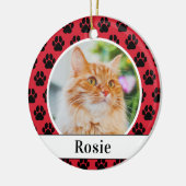 Felle Rode Kat Foto Script Naam Pootafdruk Keramisch Ornament (Links)