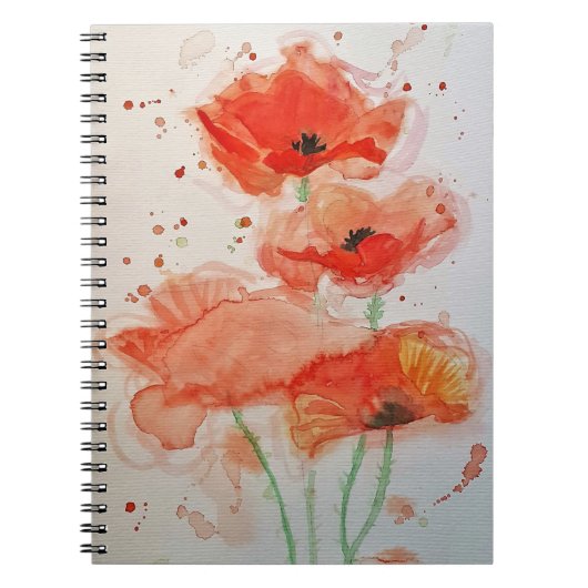 Felle Rode Klaprozen Waterverf Bloem Notitieboek (Voorkant)