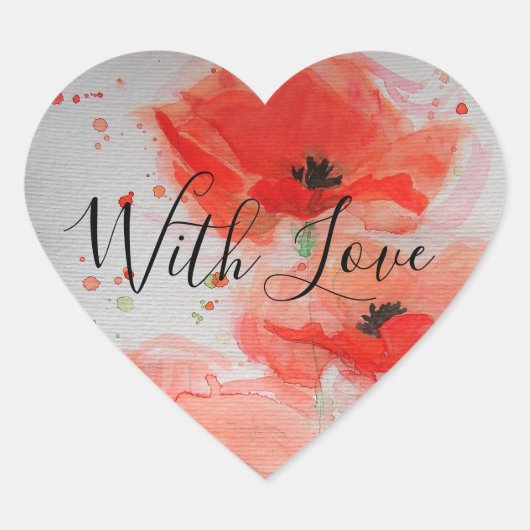Felle rode klaprozen waterverf platte geboortekaar hart sticker (Voorkant)