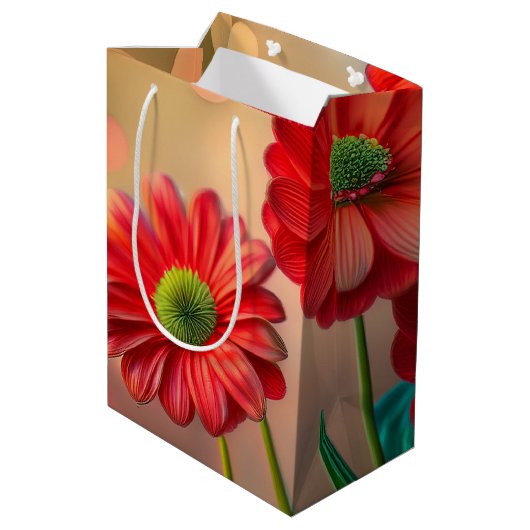 Felle rode margrietbloemen medium cadeauzakje (Achterkant Gekanteld)