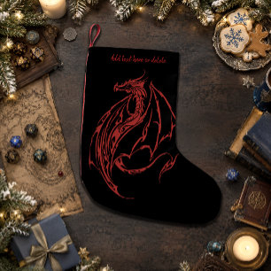 Felle Rode Tribale Draak Silhouet Fantasie Kleine Kerstsok
