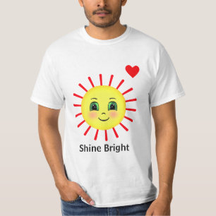 Felle rode zonnestralen met gelukkig gezicht t-shirt