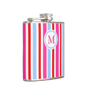 Felle rood-blauwe candy strepen monogram heupfles (Rechts)