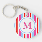 Felle rood-blauwe suikerstrepen-monogram sleutelhanger (Voorkant)