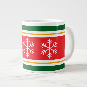 Felle rood geel wit groene strepen sneeuwvlokken grote koffiekop