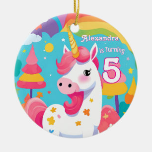 Felle Roze Cute Eenhoorn Verjaardag  Keramisch Ornament