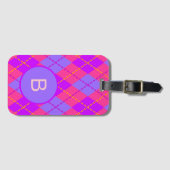 Felle roze en blauwe Argyle patroon monogram Bagagelabel (Voorkant (horizontaal))