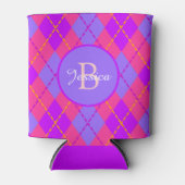 Felle roze en blauwe Argyle patroon monogram Blikjeskoeler (Voorkant)