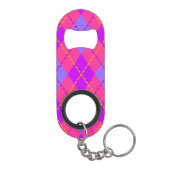Felle roze en blauwe Argyle patroon monogram Mini Flessenopener (Achterkant)