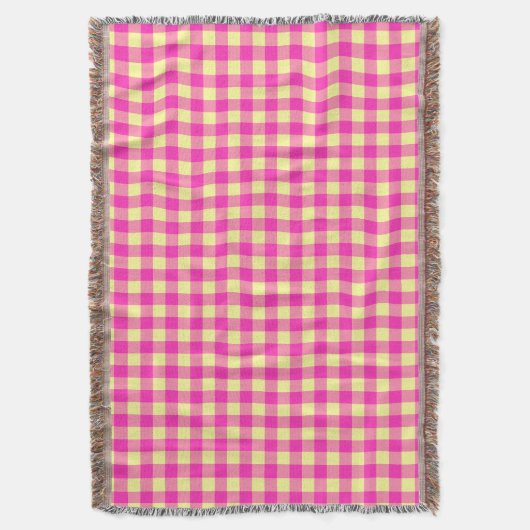Felle roze en gele gingham schaakbordpatroon deken (Voorkant Verticaal)