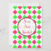 Felle roze en groene argyle mode uitnodiging (Achterkant)