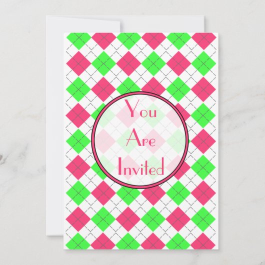 Felle roze en groene argyle mode uitnodiging (Achterkant)