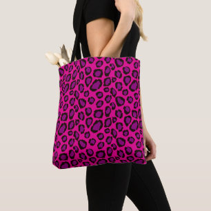 Felle roze en paarse luipaardprintpatroon tote bag
