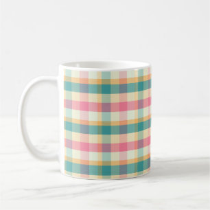 Felle roze en turquoise geruite weefpatroon koffiemok