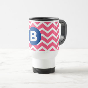 Felle roze en witte chevron motief monogram reisbeker