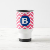 Felle roze en witte chevron motief monogram reisbeker (Center)