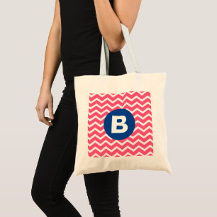 Felle roze en witte chevron motief monogram tote bag
