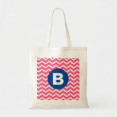 Felle roze en witte chevron motief monogram tote bag (Voorkant)