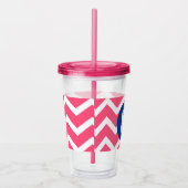 Felle roze en witte Chevron-patroon monogram Acryl Drinkbeker (Rechts)