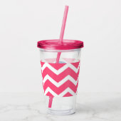 Felle roze en witte Chevron-patroon monogram Acryl Drinkbeker (Achterkant)