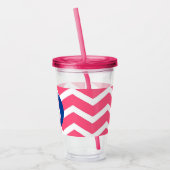 Felle roze en witte Chevron-patroon monogram Acryl Drinkbeker (Links)