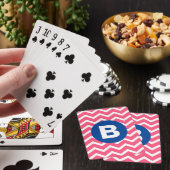 Felle roze en witte Chevron-patroon monogram Pokerkaarten (Insitu)