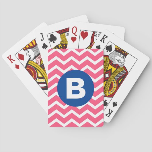 Felle roze en witte Chevron-patroon monogram Pokerkaarten (Achterkant)