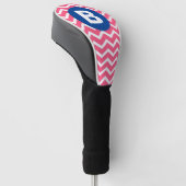 Felle roze en witte Chevron-patroonmonogram Golfheadcover (Schuin)