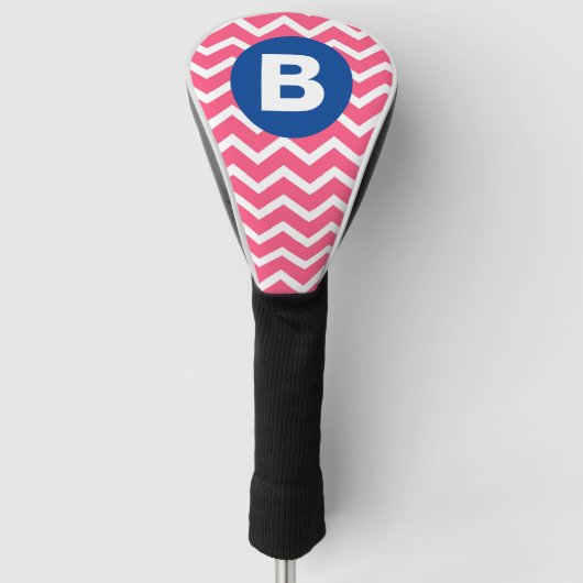 Felle roze en witte Chevron-patroonmonogram Golfheadcover (Voorkant)