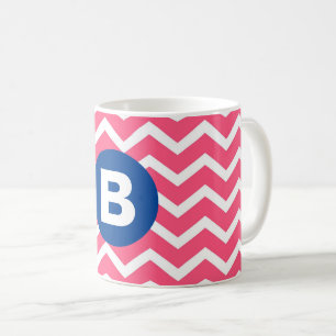 Felle roze en witte Chevron-patroonmonogram Koffiemok