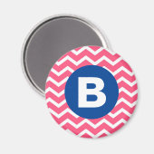 Felle roze en witte Chevron-patroonmonogram Magneet (Voorkant / Achterkant)