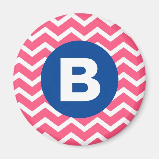 Felle roze en witte Chevron-patroonmonogram Magneet (Voorkant)
