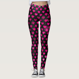 Felle roze en zwarte glamourhartjespatroon leggings