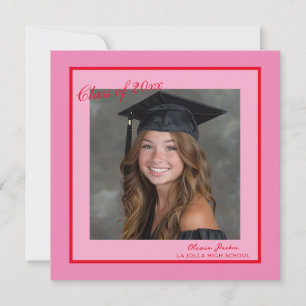 Felle roze foto afstudeeruitnodiging kaart