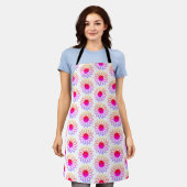 Felle roze-gele bloemen apron schort (Gedragen)