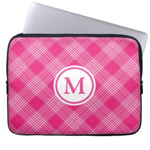 Felle roze geruite monogram laptop sleeve
