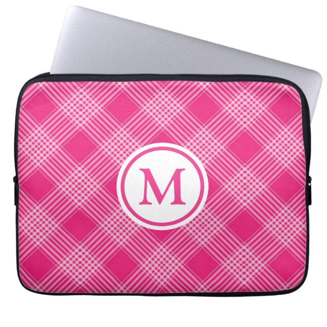 Felle roze geruite monogram laptop sleeve (Voorkant)