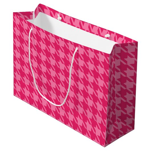 Felle roze houndstooth-cadeaubag large cadeautasje (Voorkant Gekanteld)