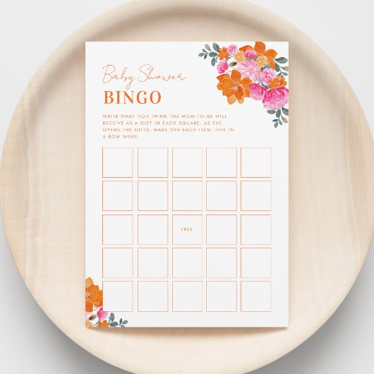 Felle Roze Oranje Bloemenkinderfeest Bingo Spel Kaart