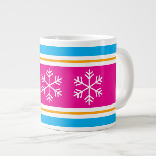 Felle Roze Oranje Wit Blauwe Strepen Sneeuwvlokken Grote Koffiekop