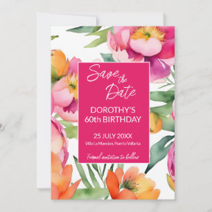 Felle roze oranje zomer bloemen verjaardagsfeestje save the date